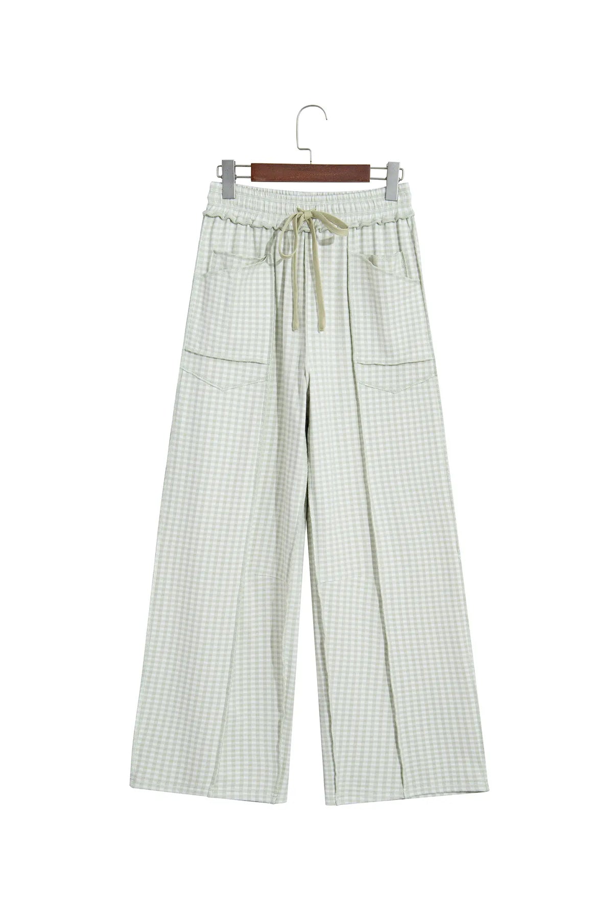Plaid Contrast Trim Drawstring Elastic Waist Shift Pants – Green