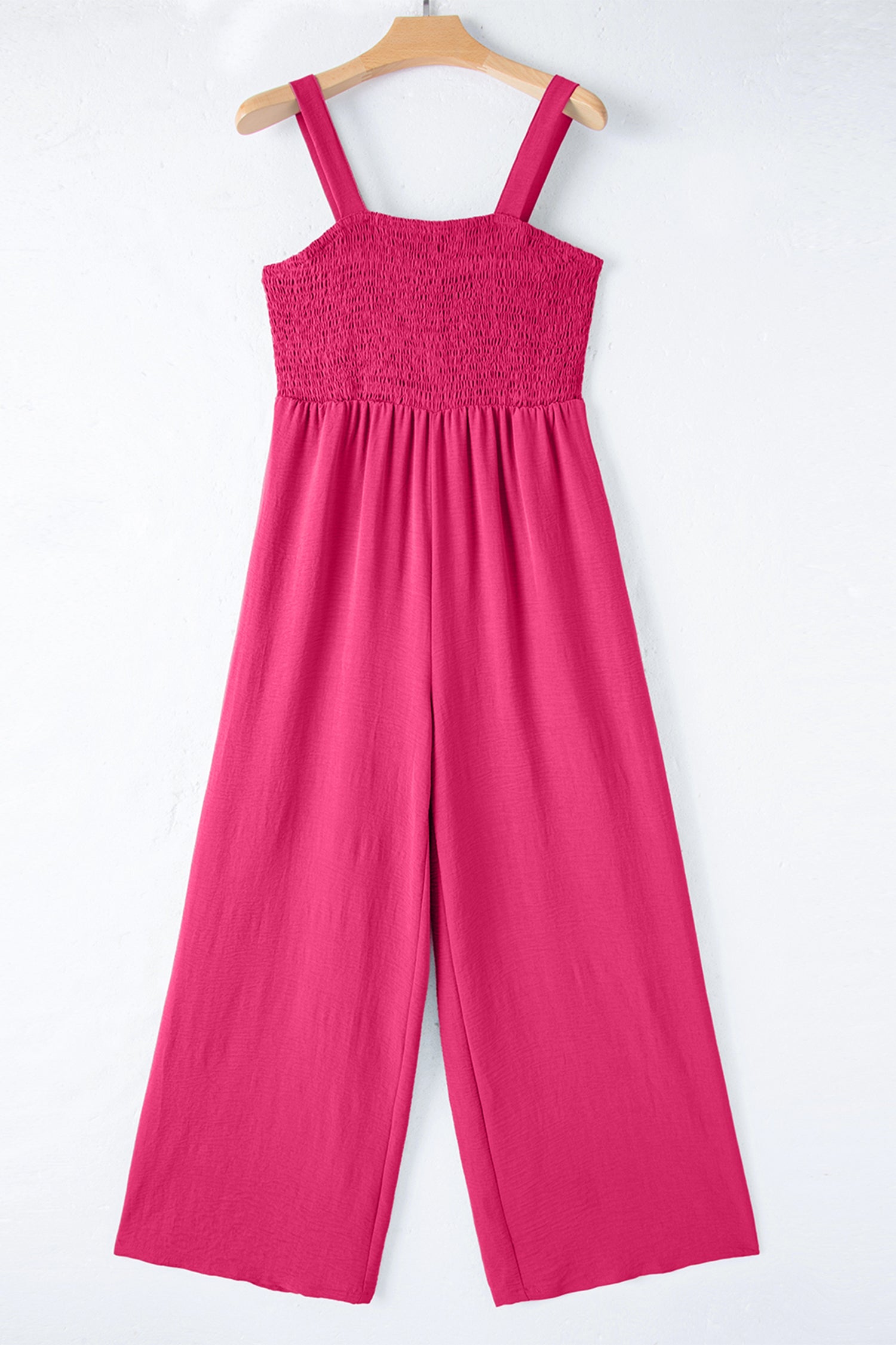 Smocked Square Neck Sleeveless Wide Leg Jumpsuit with Pockets – Purple