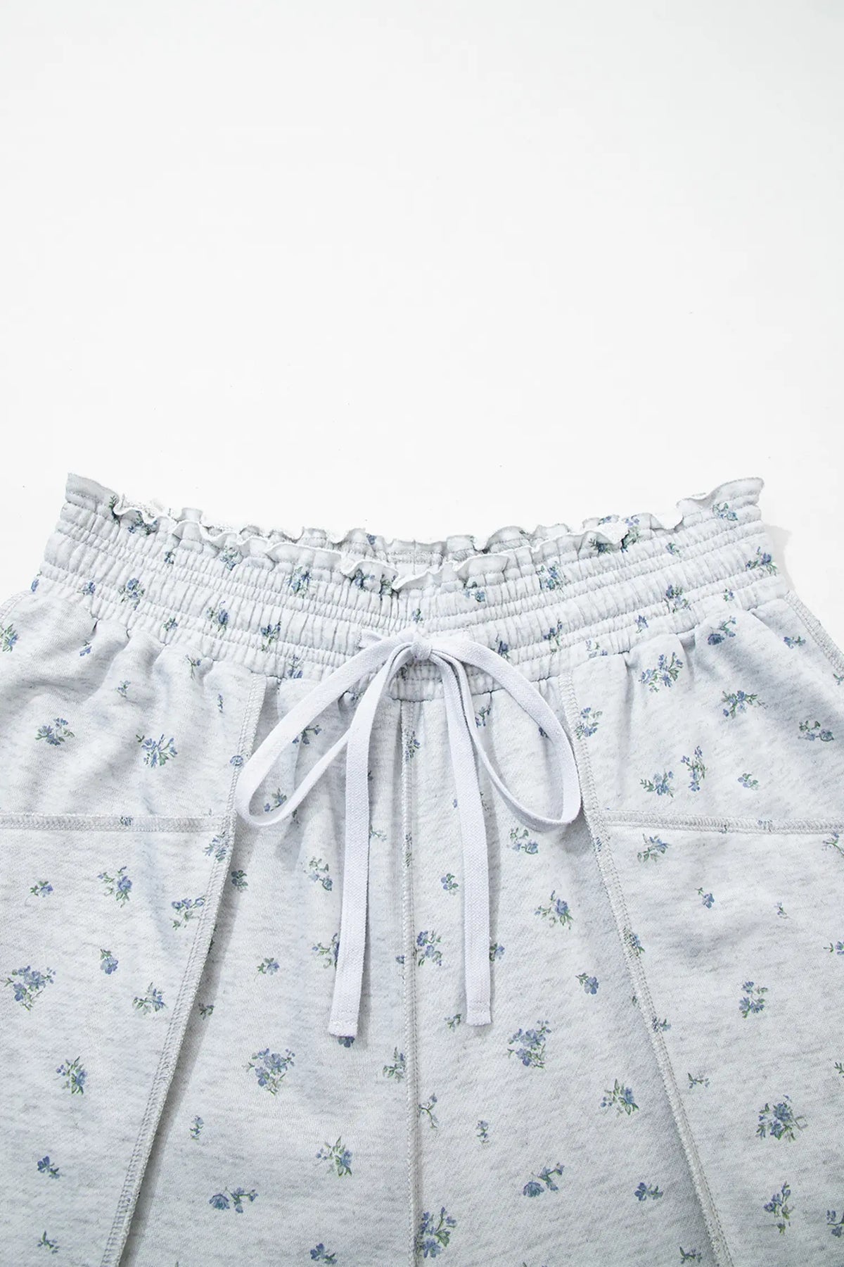 Floral Print Elastic Waist Regular Fit Pants – Grey