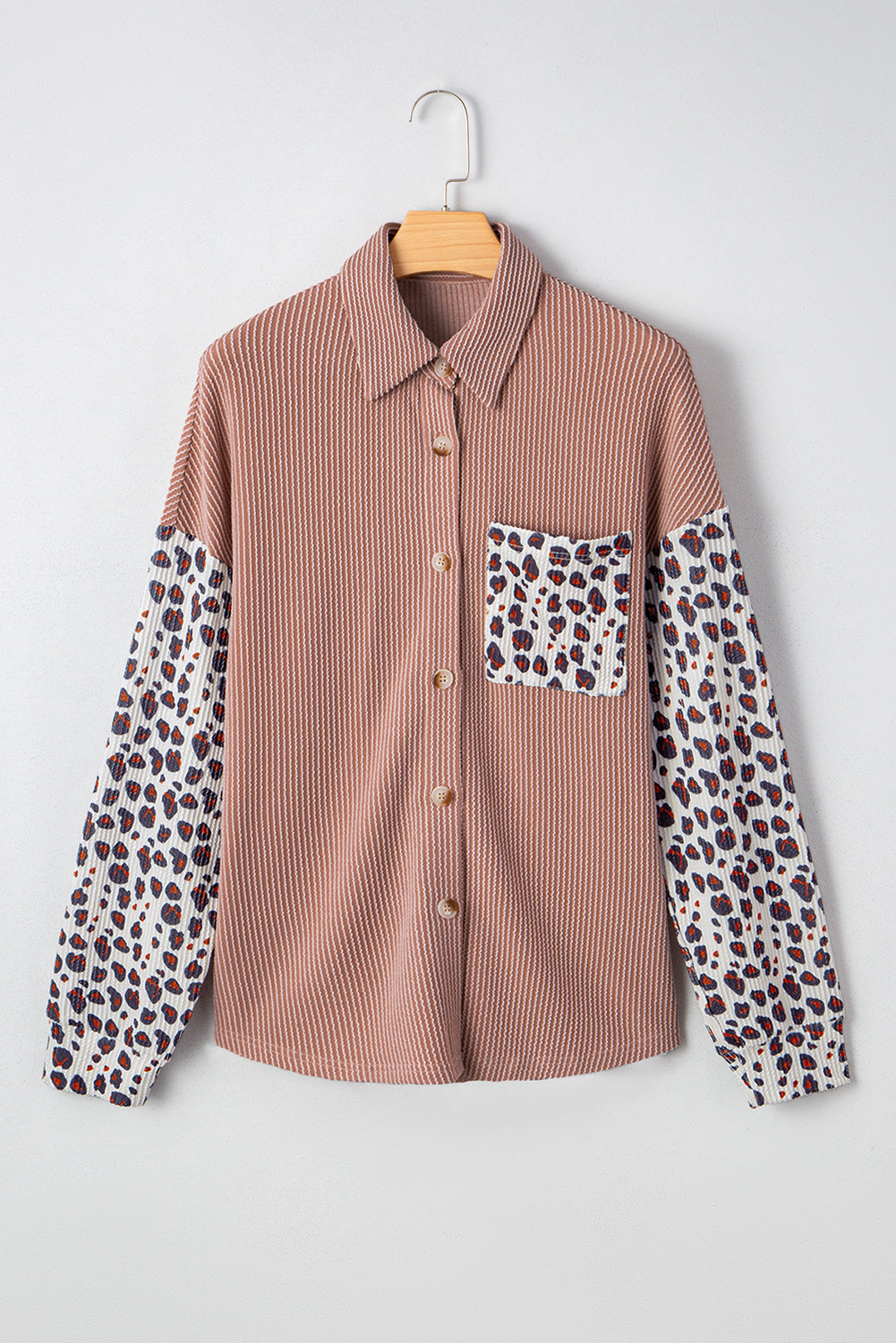 Leopard Patched Twisted Ribbed Western Casual Shacket eAura