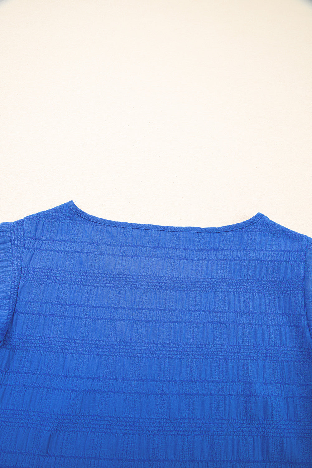 Dark Blue Textured Ruffled Sleeve Round Neck Top BB Fashion Outlet