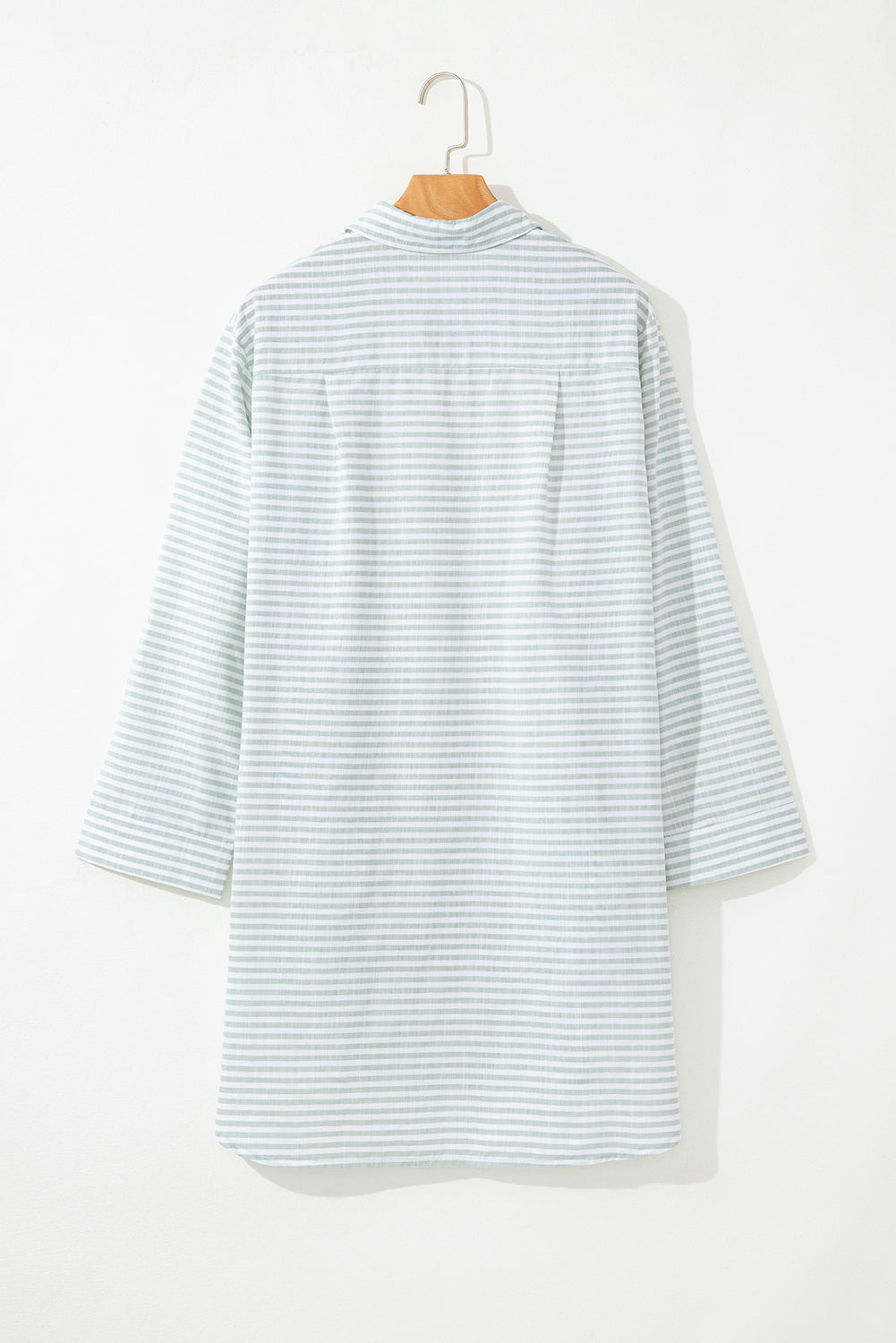 White Stripe Collared V Neck Chest Pocket Long Sleeve Beach Cover up eAura