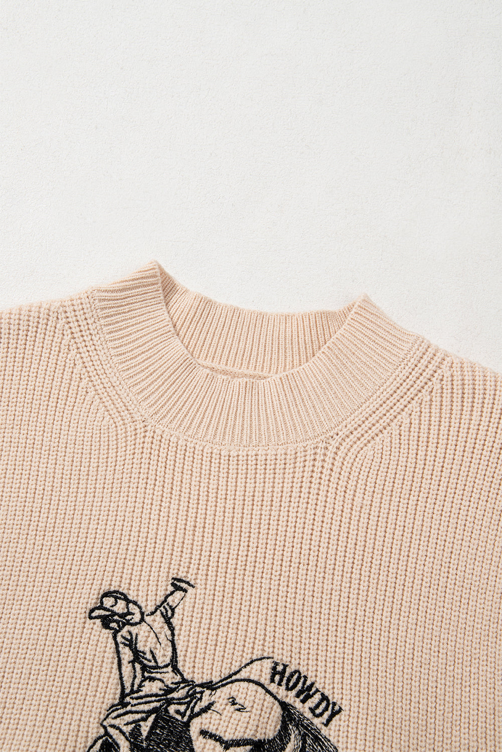 Cowboy Graphic High Neck Short Sleeve Knit Top - Sweaters & Cardigans/Short