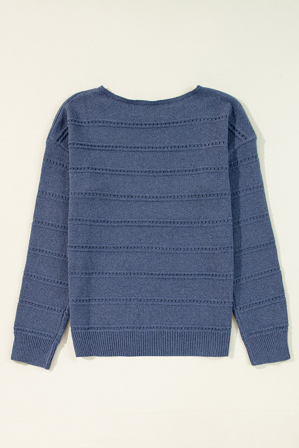 Pale Khaki Boat Neck Drop Shoulder Pointelle Knit Sweater eAura