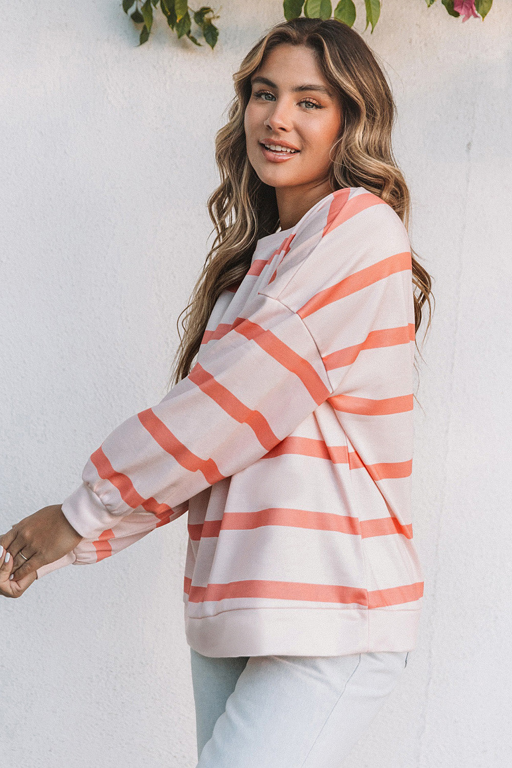 Stripe Striped Drop Shoulder Pullover Sweatshirt eAura