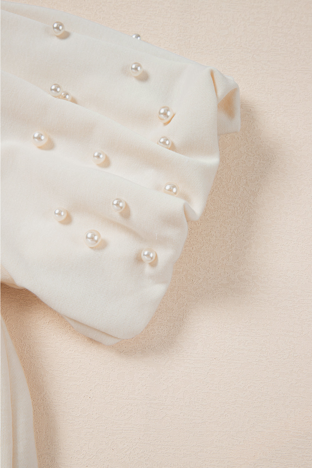 White Pearled Puff Sleeve Round Neck Loose Top eAura