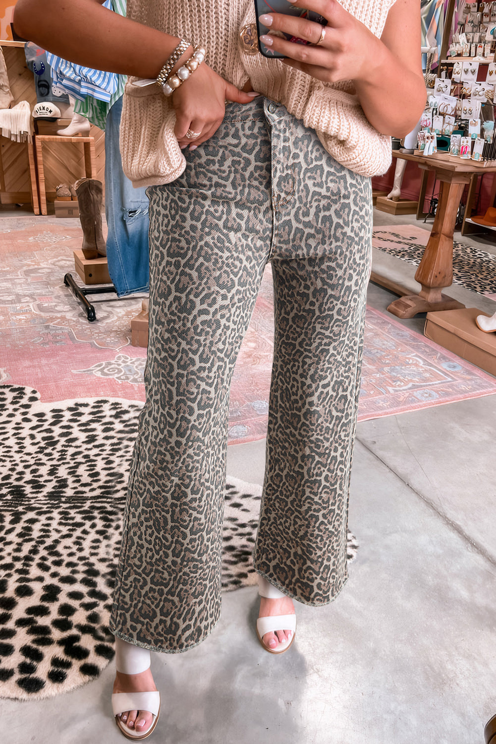 Leopard Frayed Edge Wide Leg High Waist Jeans - eAura