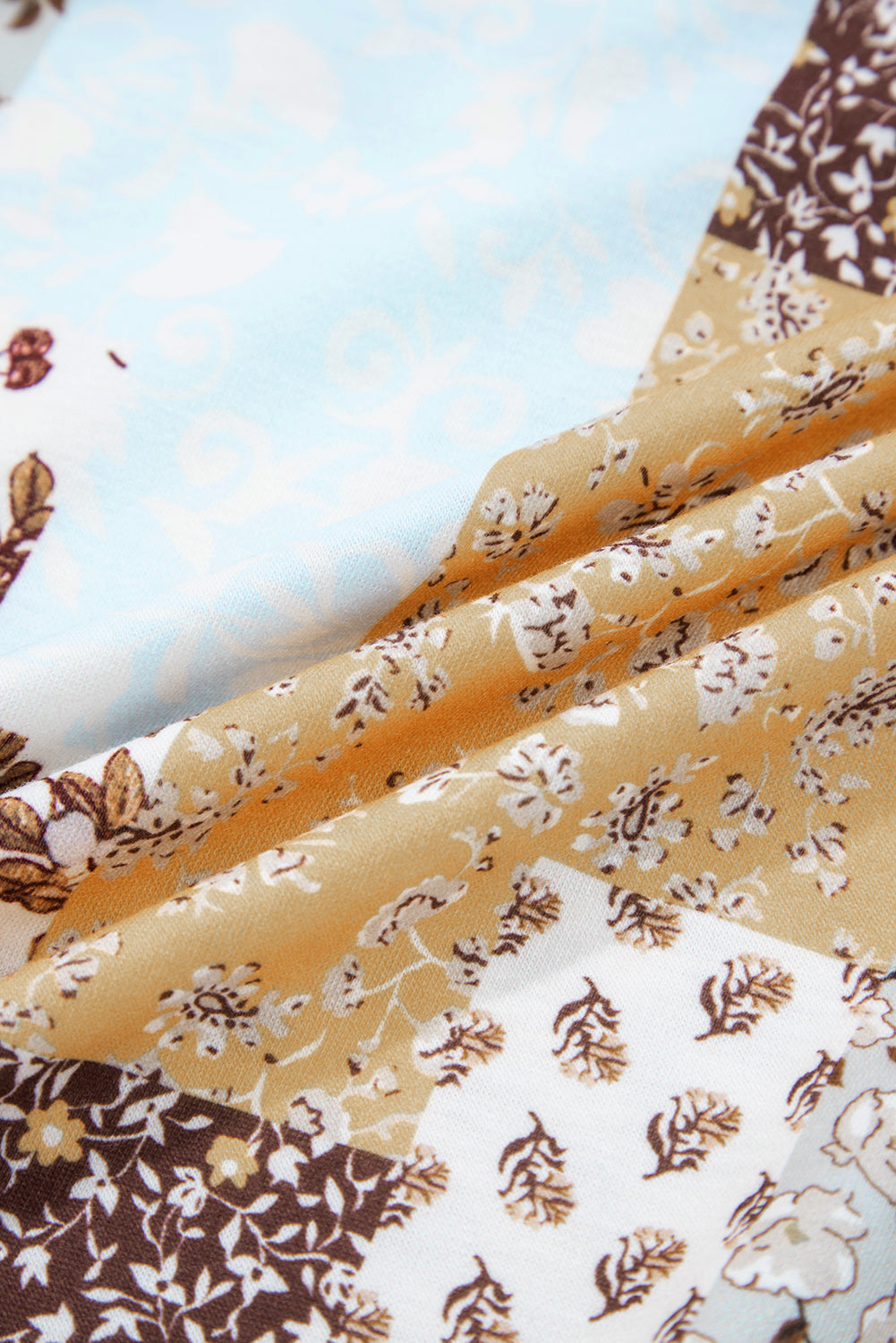 Floral Printed Contrast Patchwork Long Sleeve Top - eAura