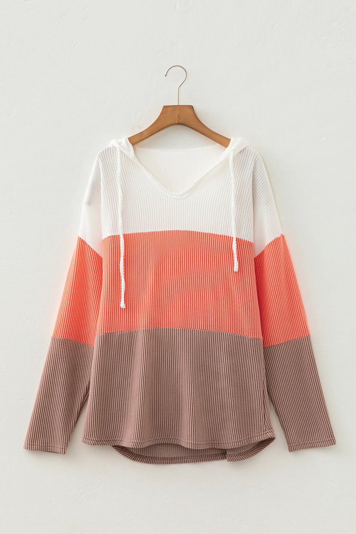 Ribbed Colourblock Hooded Pullover Long Sleeve Top – Gold Flame