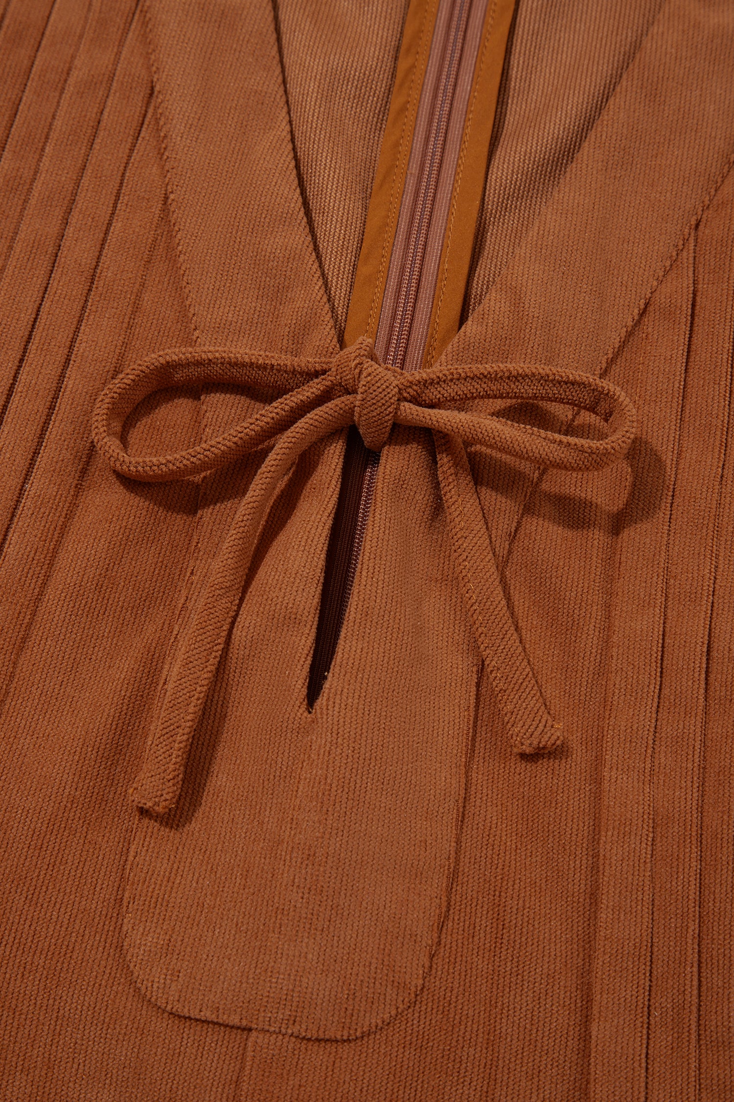 Solid Color Tie V Neck Sleeveless Corduroy Romper – Cinnamon