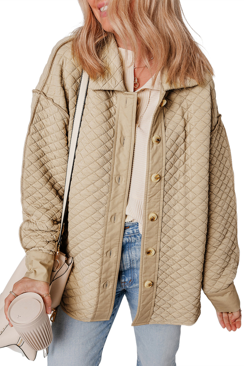 Jet Stream Solid Colour Quilted Puffer Buttoned Shacket eAura
