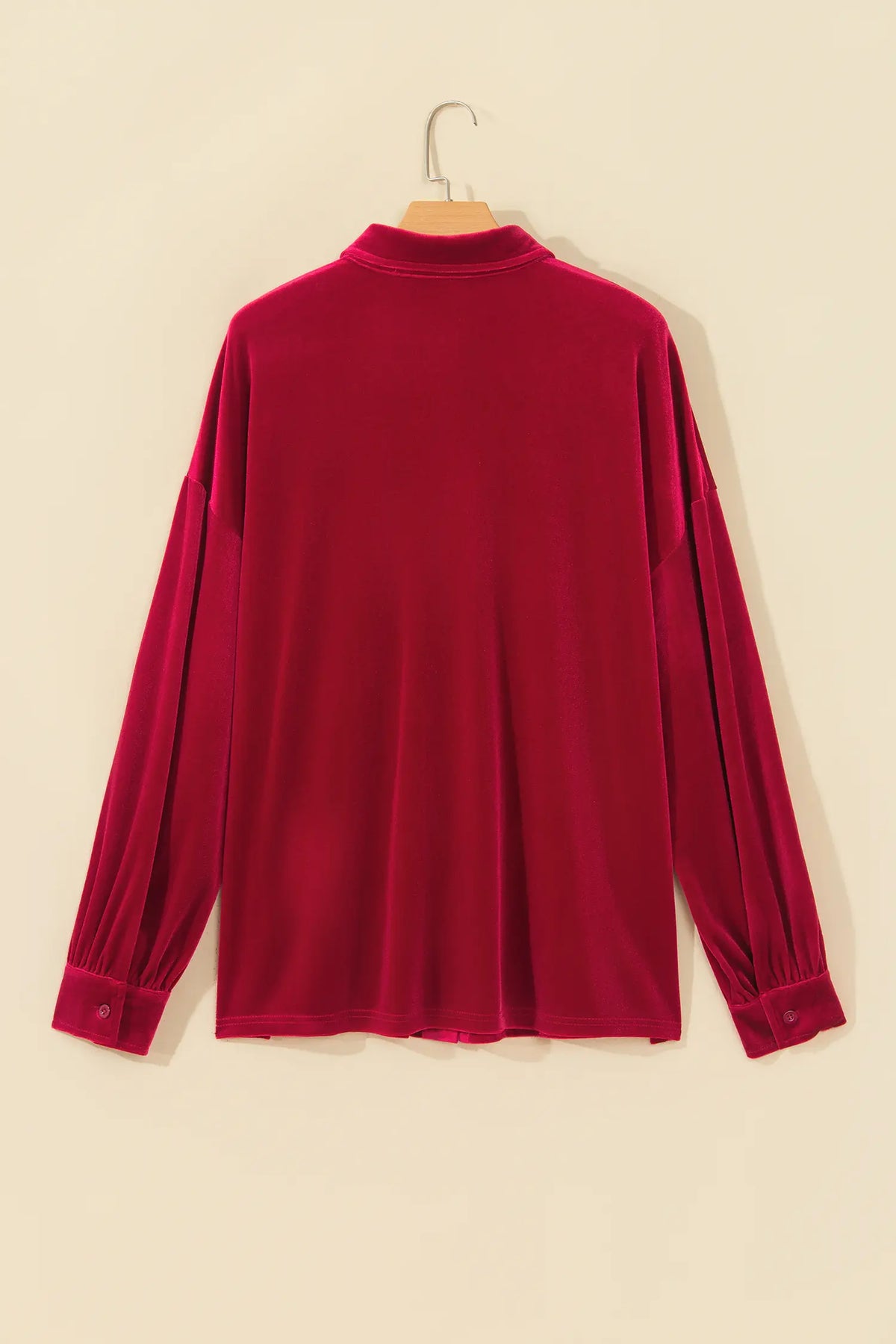 Button-down velvet shirt with patch pocket