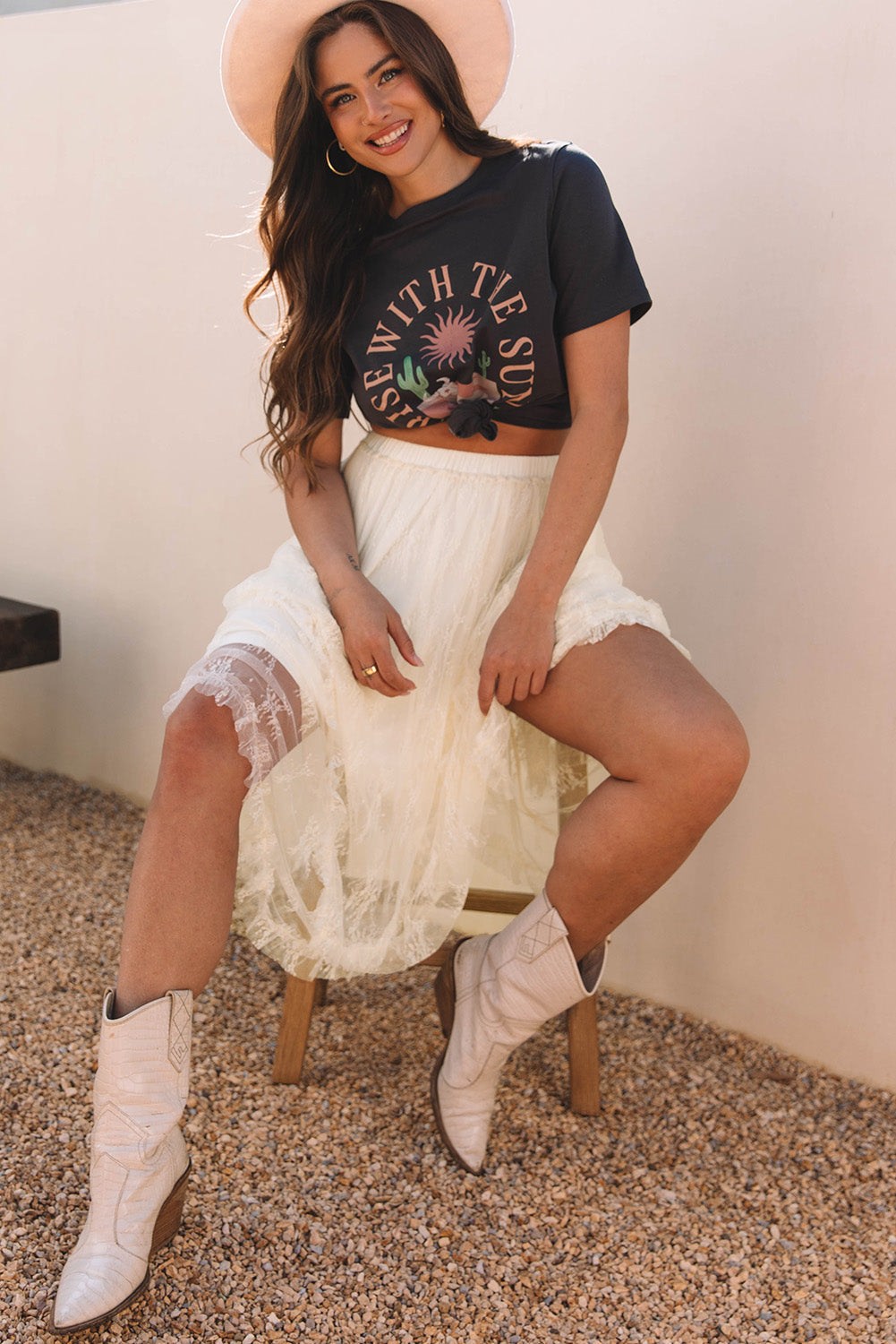 Lace Cascading Tiered High Waist Maxi Skirt - eAura