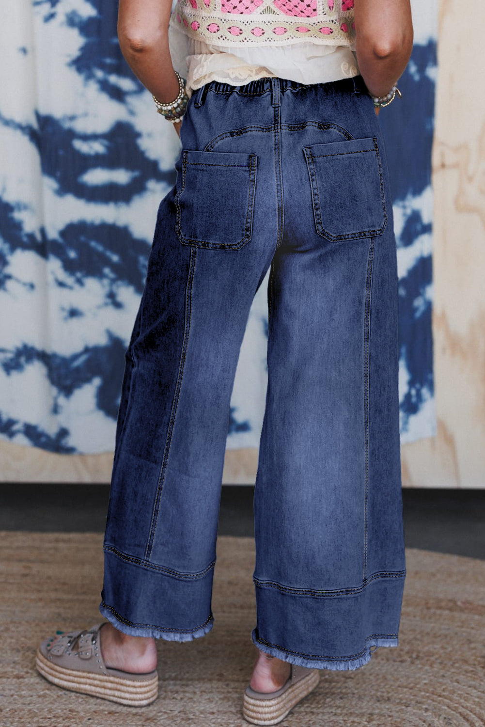 Drawstring Seam Detail Raw Hem Wide Leg Denim Jeans Dear-Lover Dropshipping