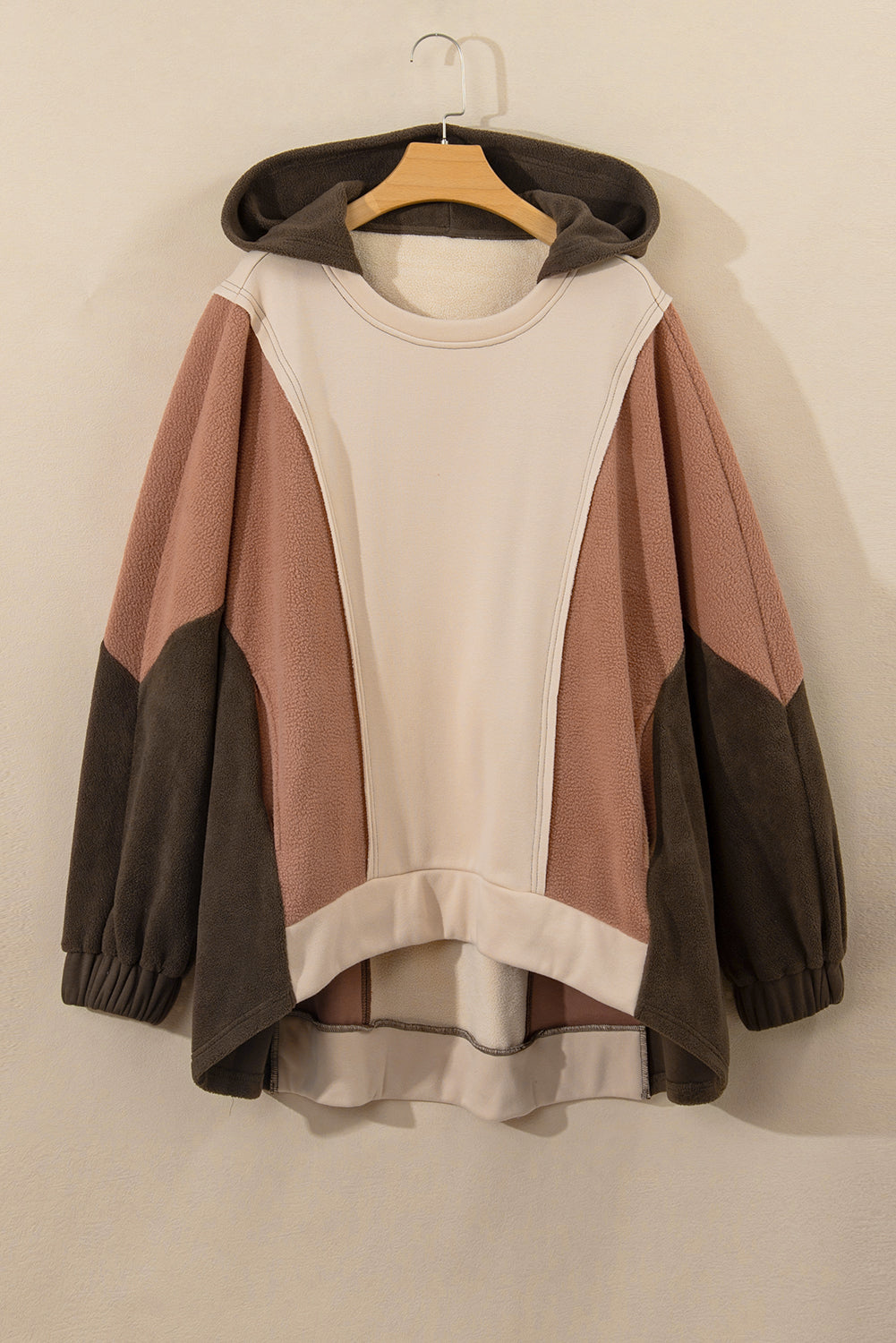 Brown Exposed Seam Colourblock Plus Size Hoodie BB Fashion Outlet