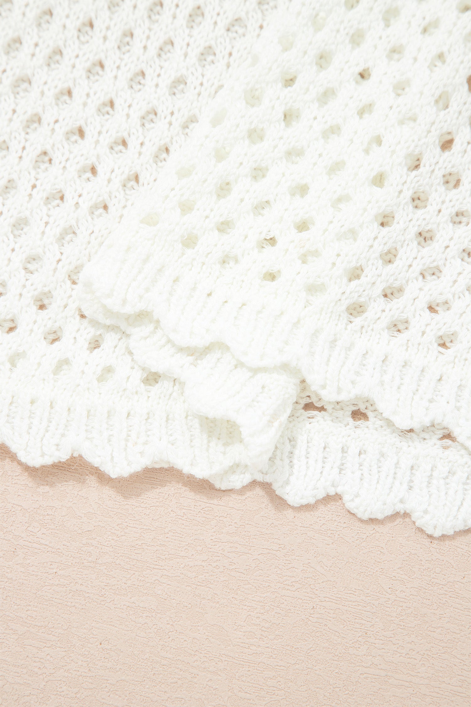Scalloped Trim Hollow Out Knit Long Sleeve Top – Yellow Cream