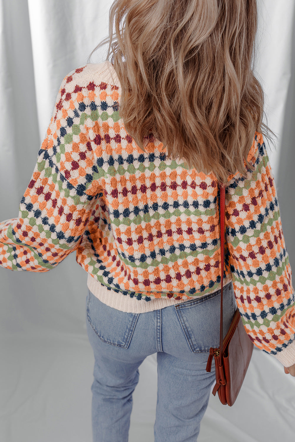 Multicoloured Dotty Stripe Pattern Knit Drop Shoulder Sweater - eAura