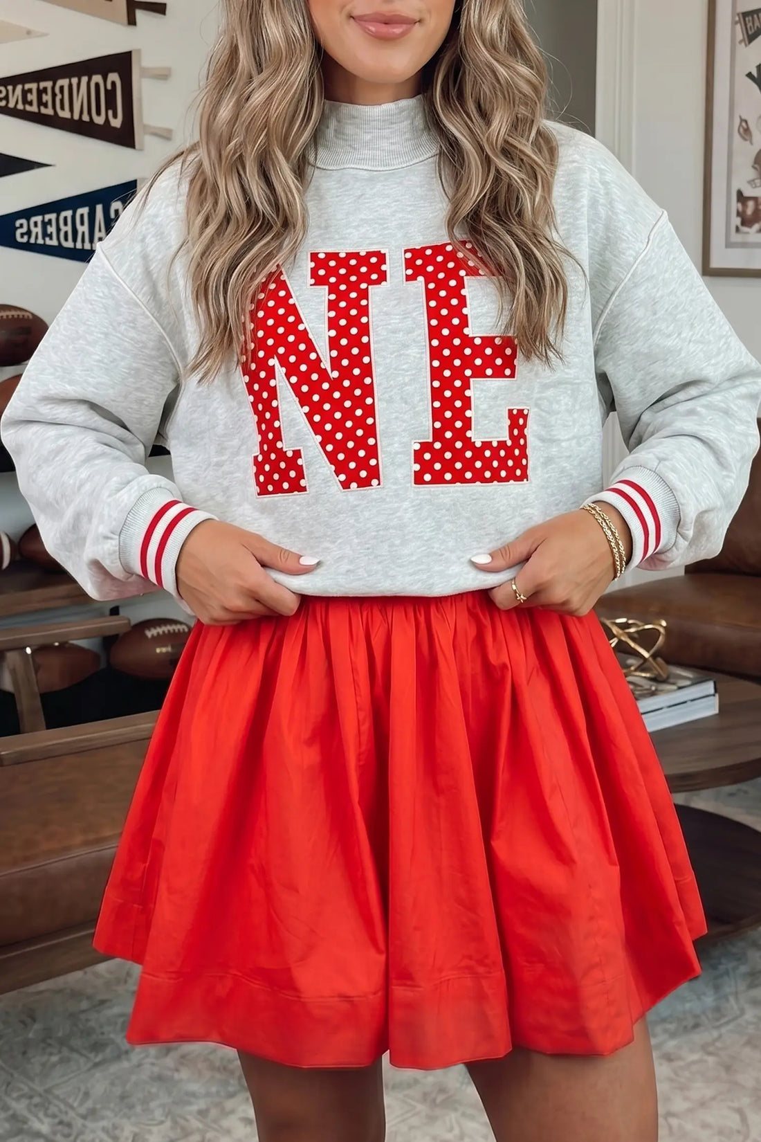 U Neck Long Sleeve Fit and Flare Short Dress – Fiery Red