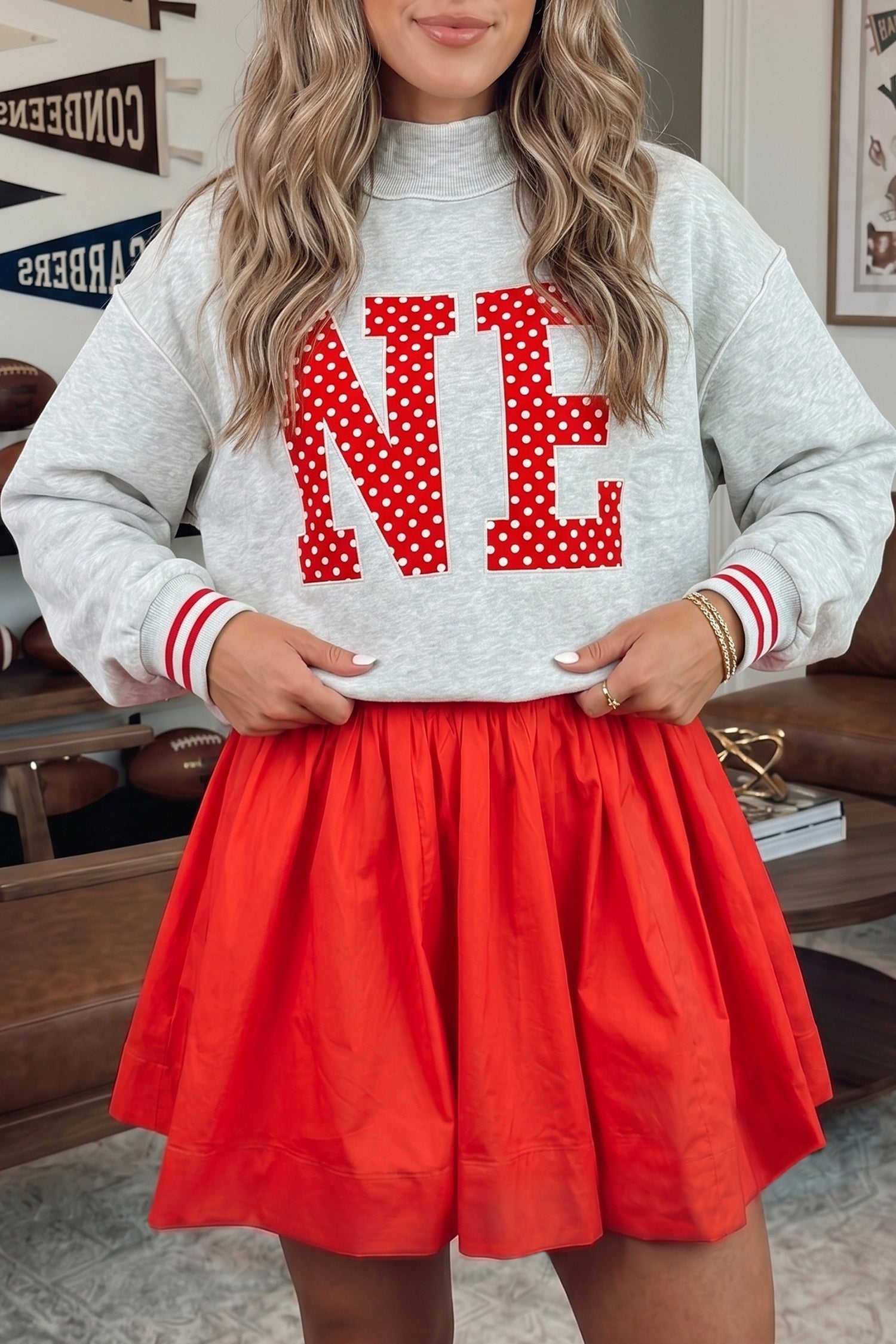 U Neck Long Sleeve Fit and Flare Short Dress – Fiery Red