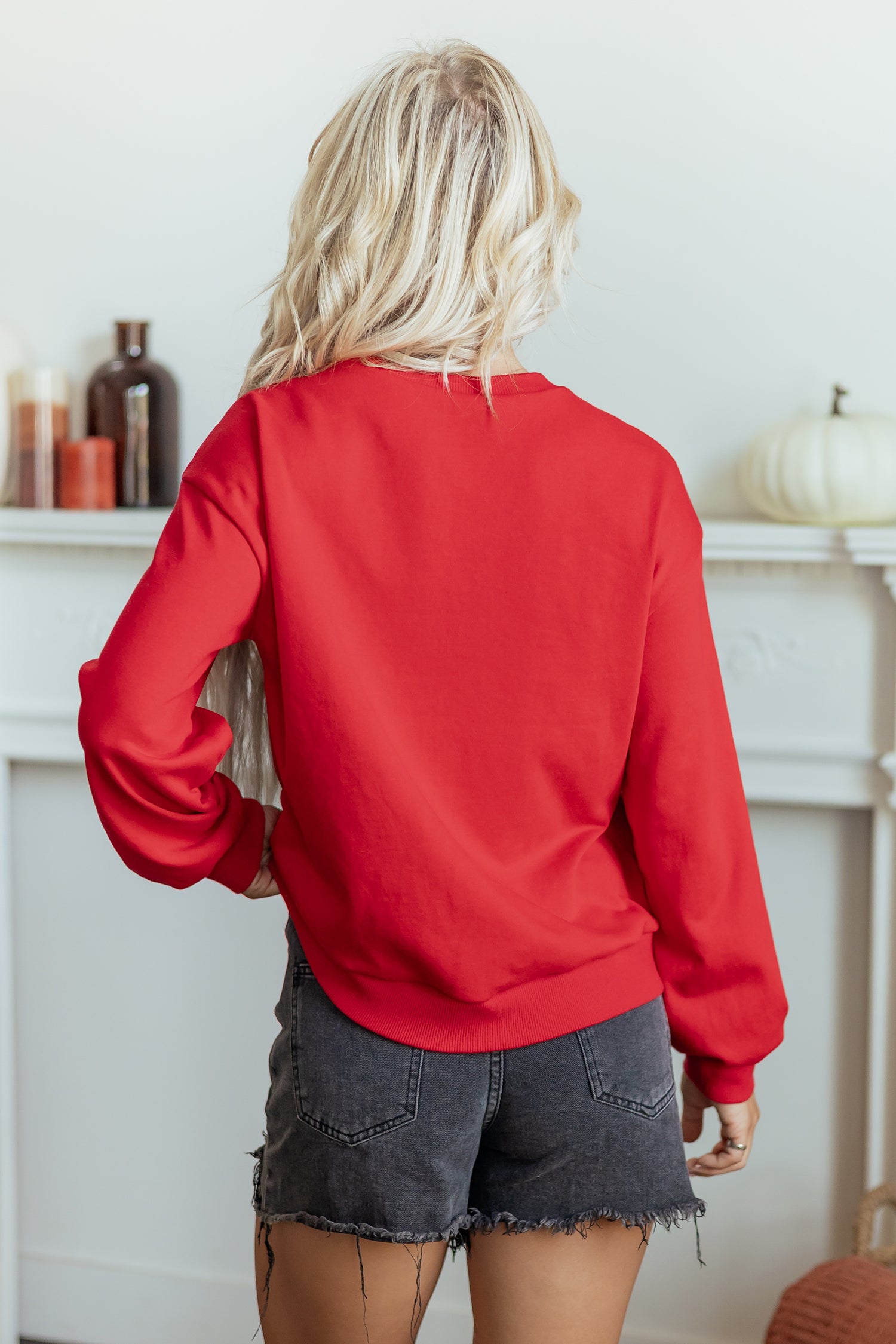 Gingham Patch Embroidered Rugby Game Day Stars Sweatshirt – Racing Red