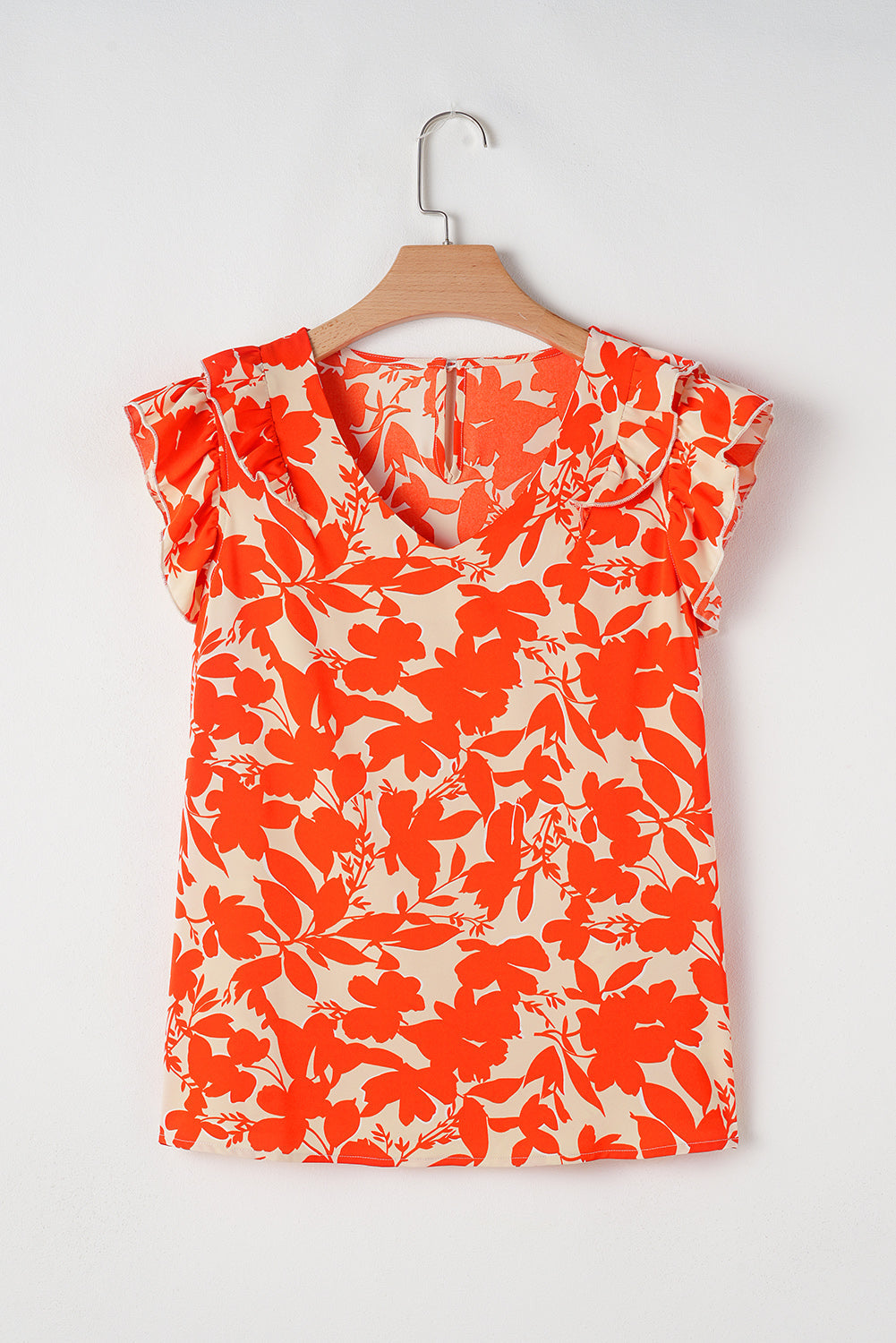 Orange Floral Ruffle Sleeve Print Top eAura