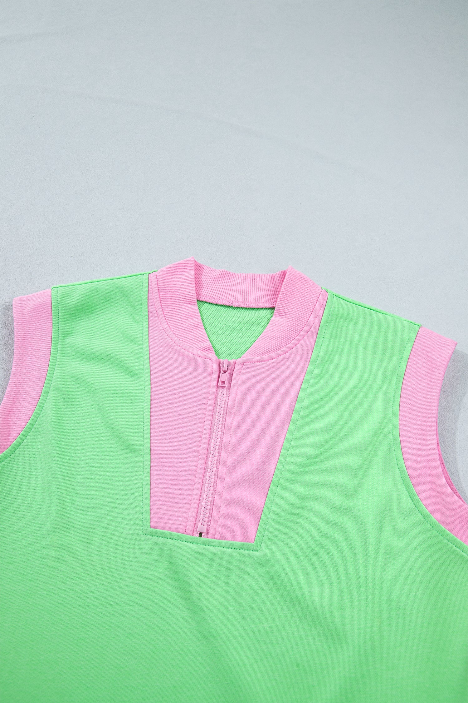 Color Block Accent Half Zip Top Athleisure Shorts Set – Green