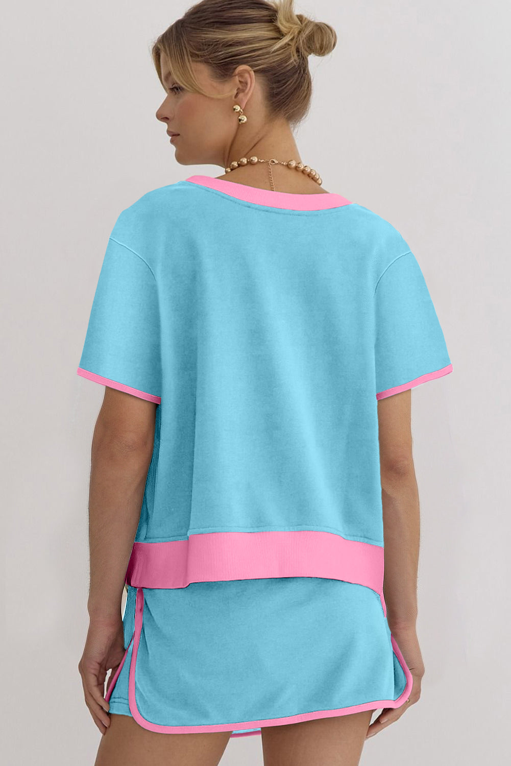 Turquoise Colourblock Edge Drop Shoulder T Shirt and Skirt Co-ord eAura