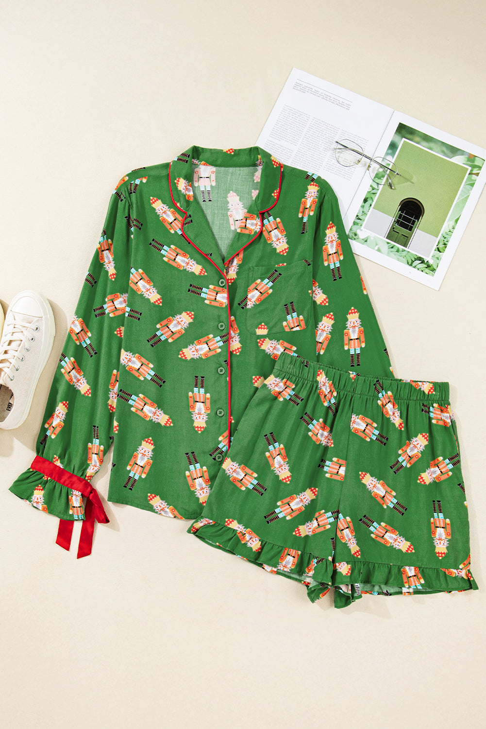 Christmas Candy Bow Knot Pyjama Shorts Set - eAura