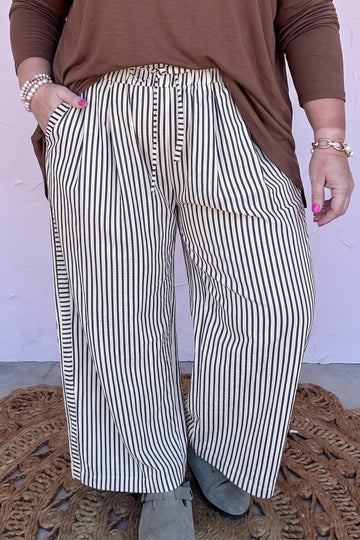 Plus Size Tie Waist Loose Pants – Black Stripe
