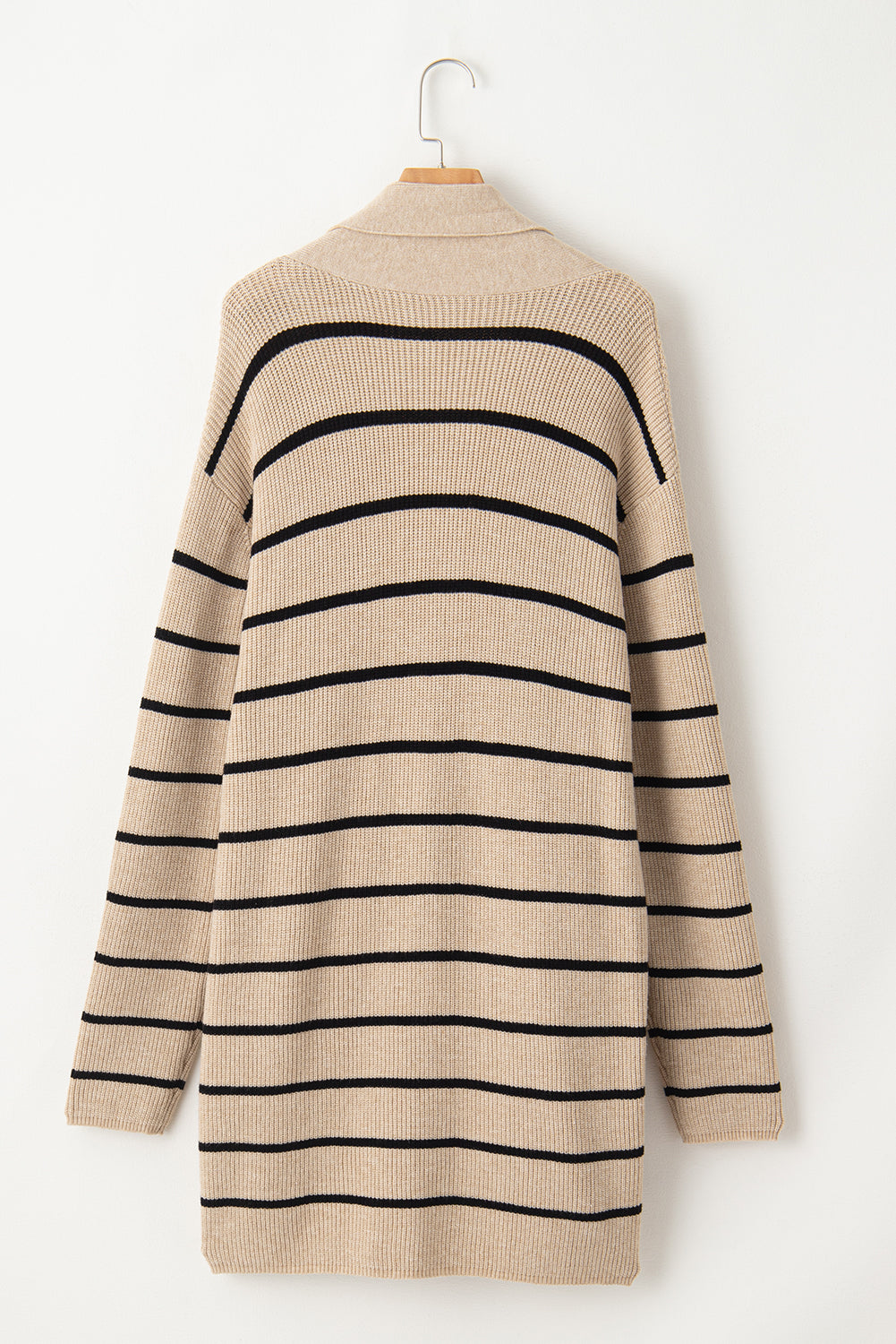 Black Stripe Shawl Neckline Open Cardigan with Pockets eAura