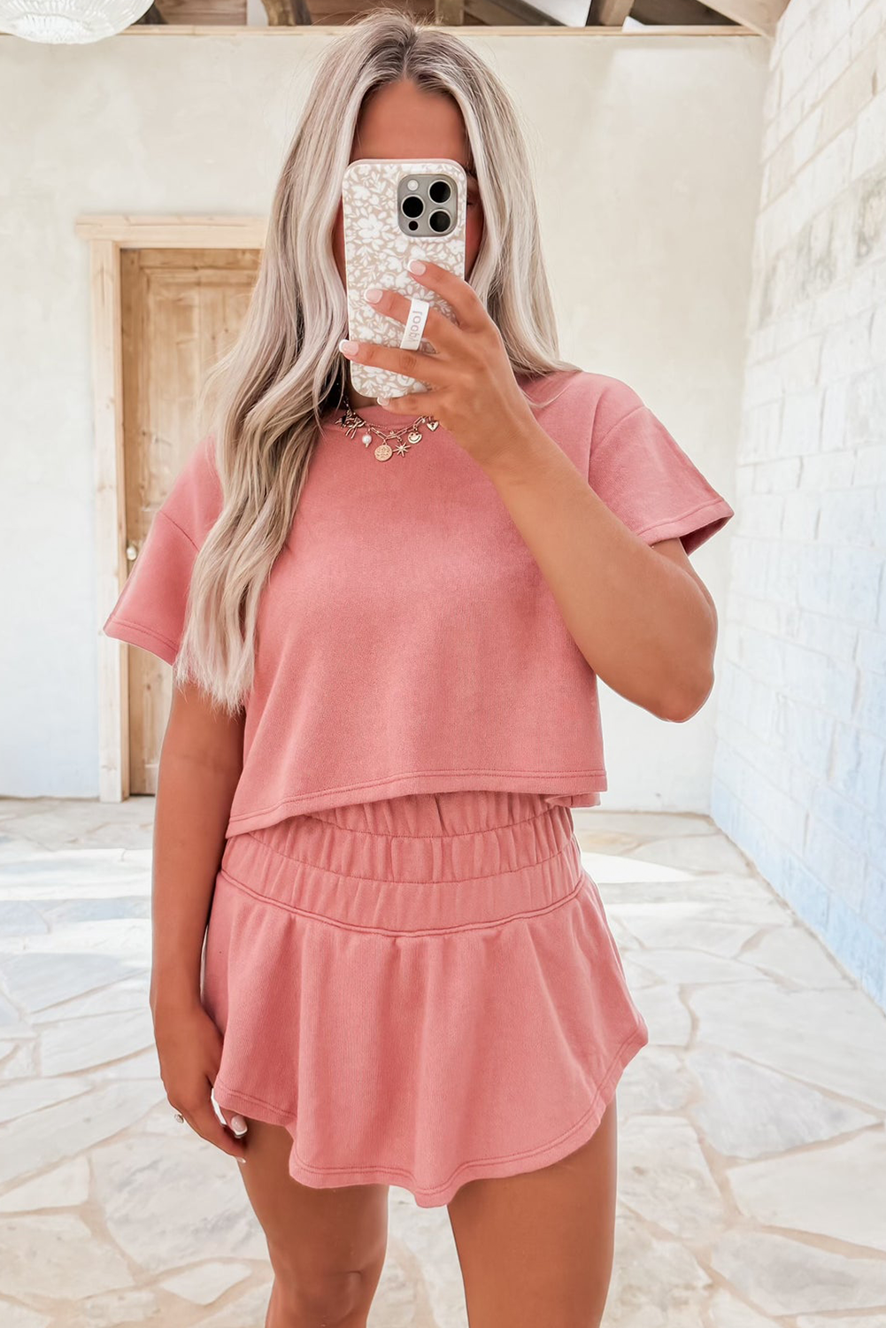 Blossom 2pcs Cropped Tee and Ruffle High Waist Skort Set eAura