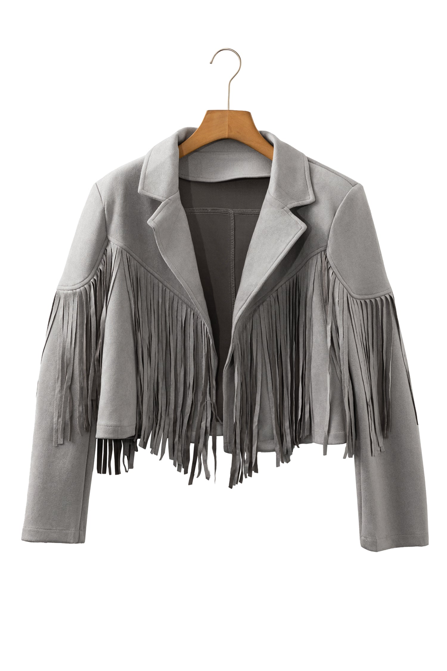 Cropped Fringe Faux Suede Jacket - Outerwear/Jackets