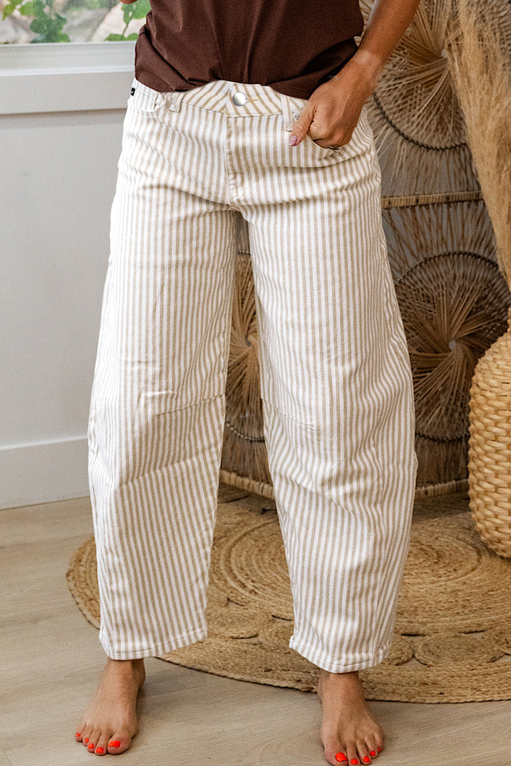 Striped Barrel Jeans – Brown, Khaki & Sky Blue