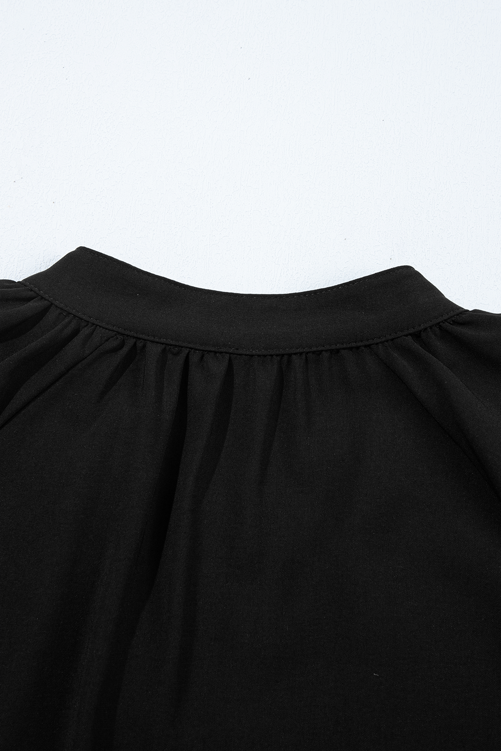 Black Bow Decor Puff Sleeve Split Neck Blouse eAura