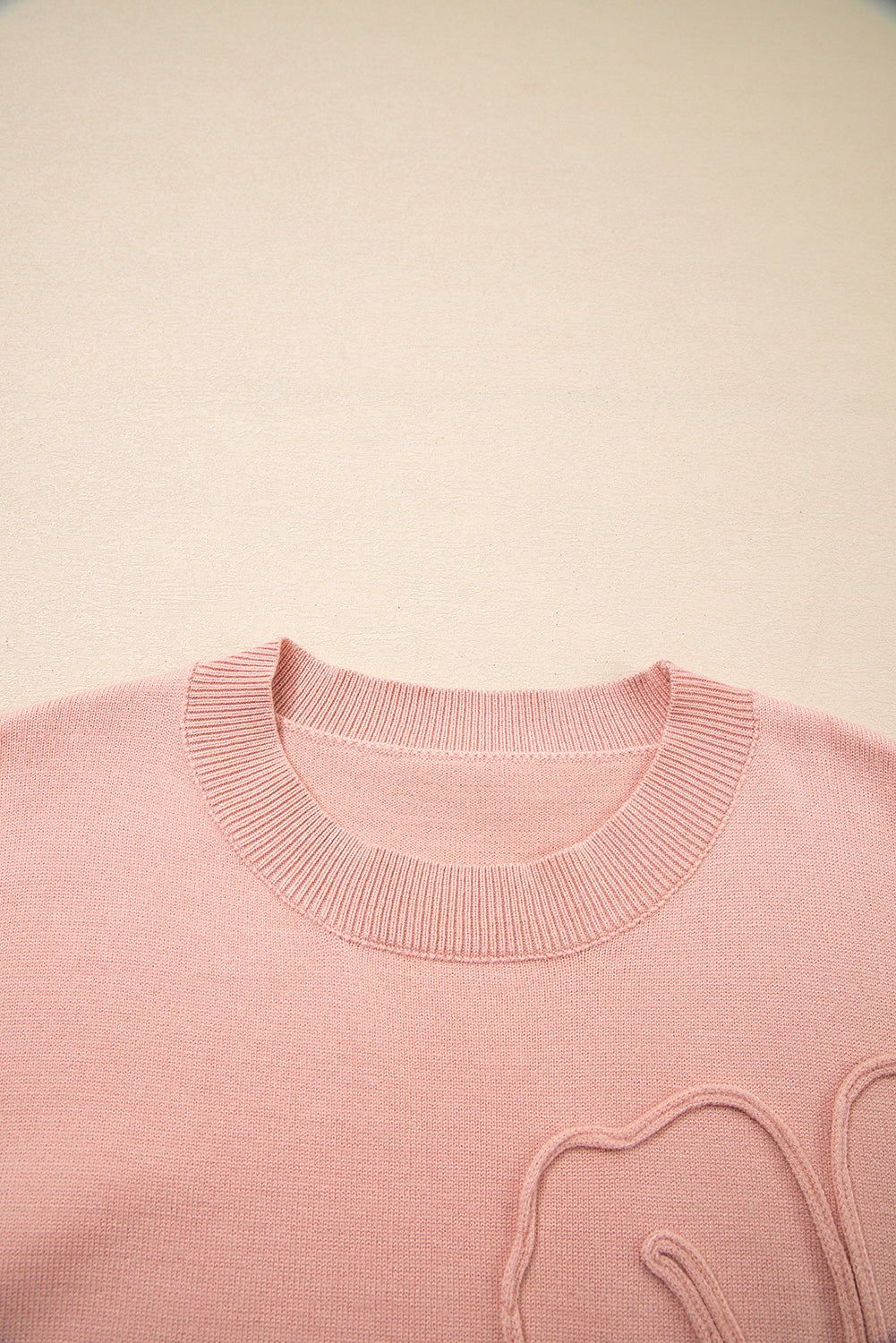 Peach Blossom Big Flower Accent Bubble Sleeve Drop Shoulder Sweater eAura