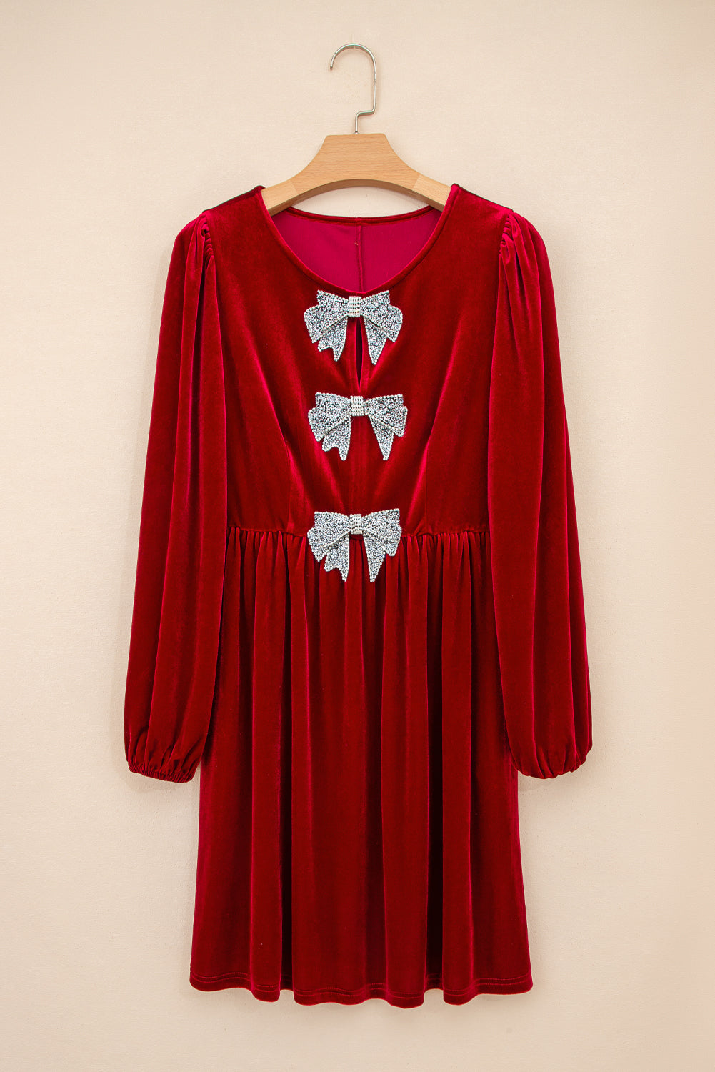 Bowknot Decor High Waist Velvet Mini Dress - eAura