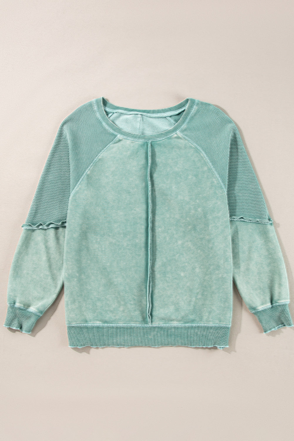 Black Solid Waffle Knit Patchwork Raglan Sleeve Sweatshirt Dear-Lover Dropshipping