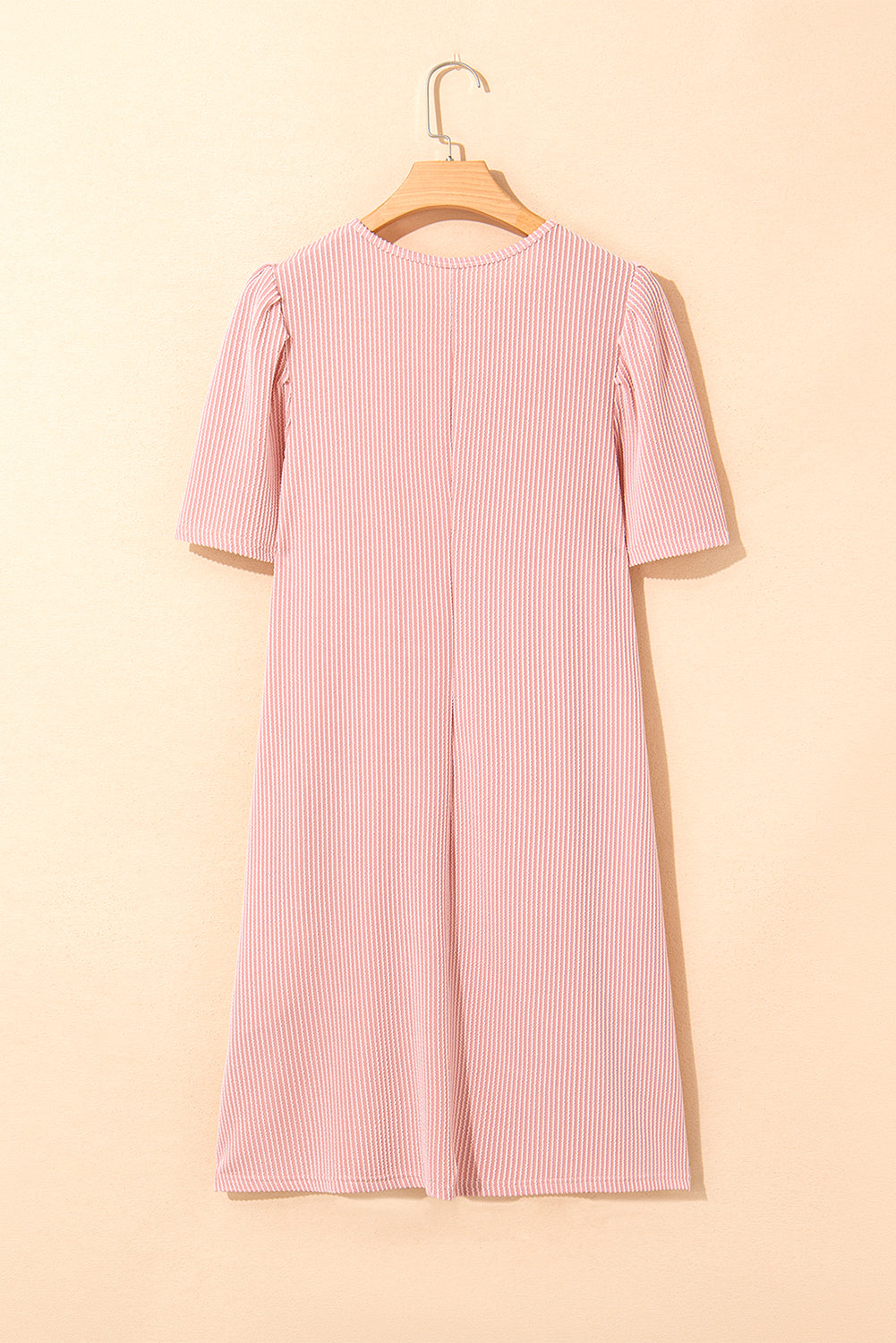 Blossom Corded Knit Crew Neck Puff Sleeve Shift Mini Dress BB Fashion Outlet