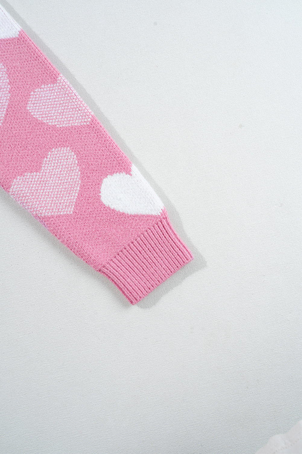 Pink Pearled Heart Print Valentines Crew Neck Sweater eAura