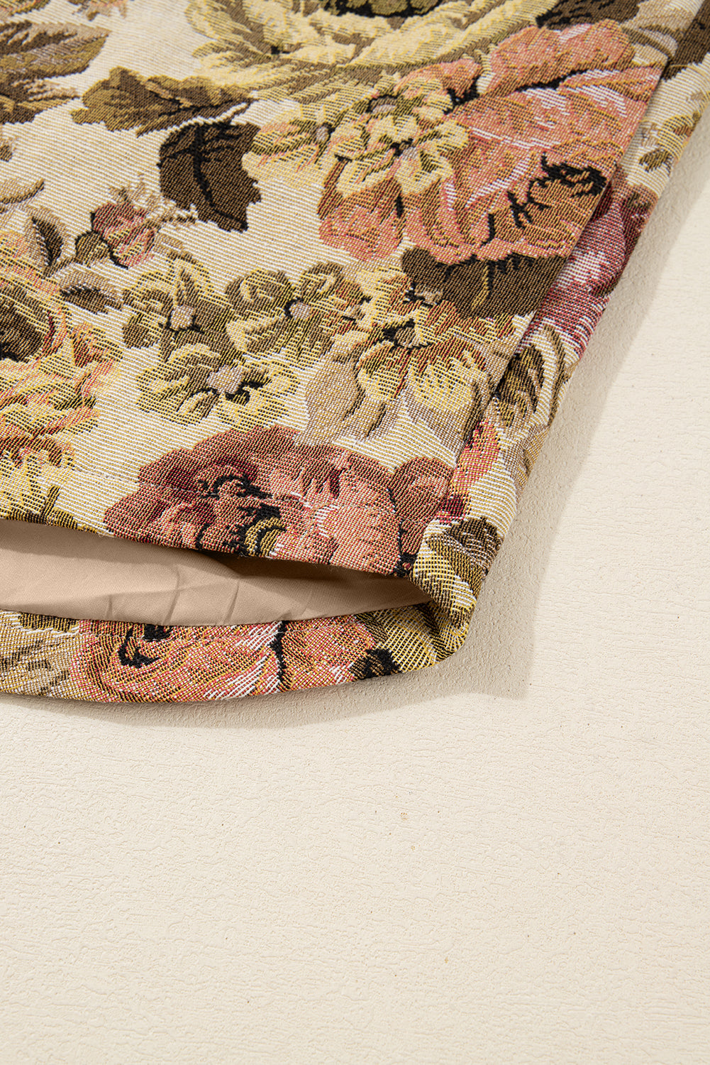 Khaki Floral Waffle Patchwork Chest Pockets Buttoned Jacket eAura
