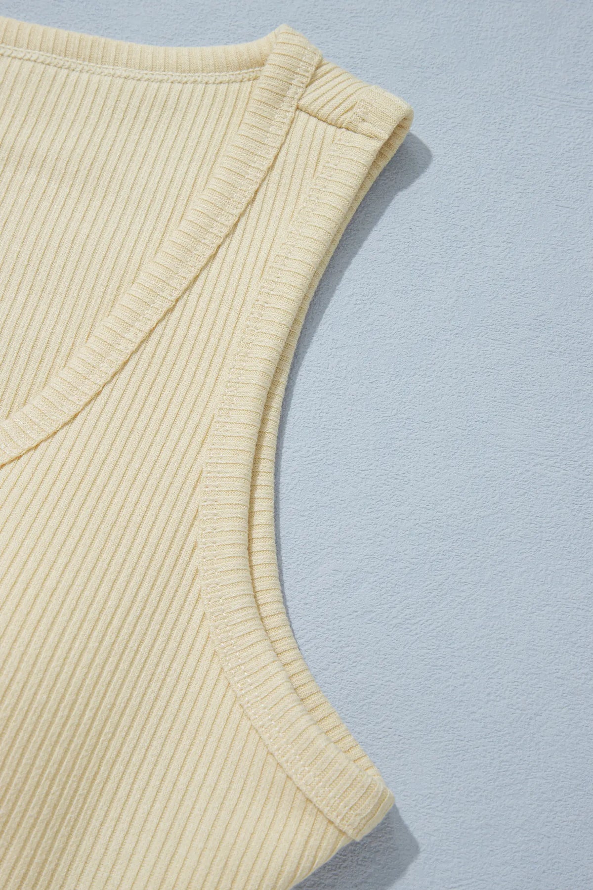 Ribbed Knit Sweet Lace Hem Vest – Beige