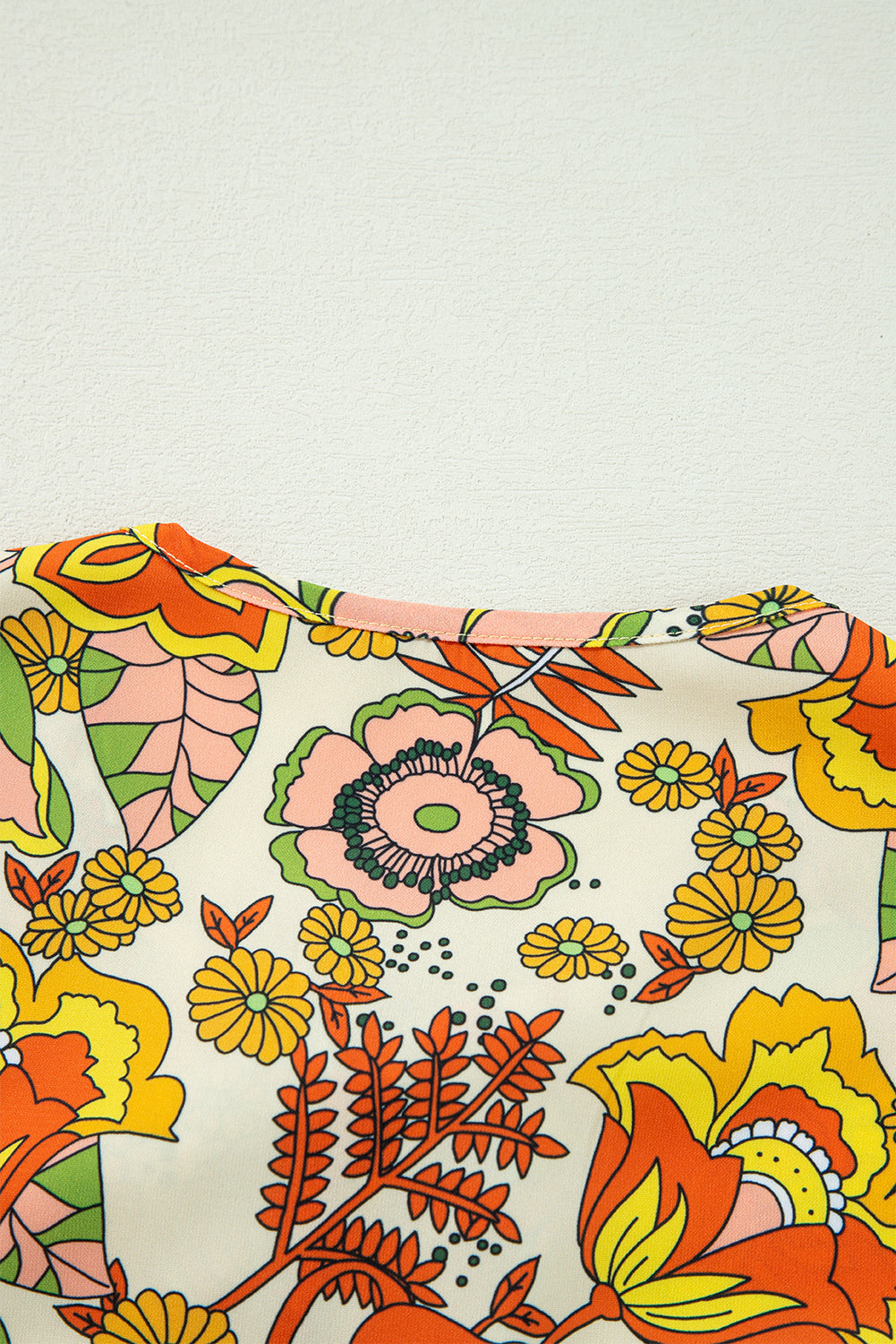 Yellow Cream Floral Print V Neck Puff Sleeve Mini Dress eAura