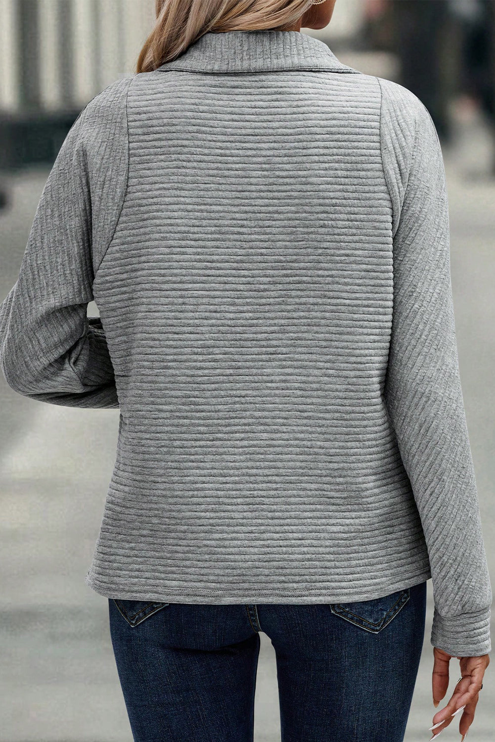 Peach Blossom Ribbed Texture Quarter Zip Sweatshirt eAura