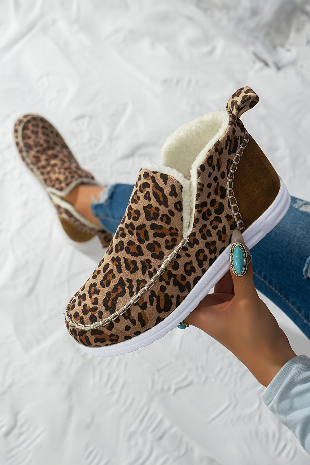 Brown Leopard Print Fleece Lined Winter Snow Boots - eAura