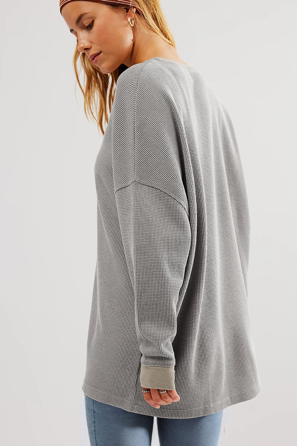 Grey Thermal Pullover Loose Sweatshirt eAura