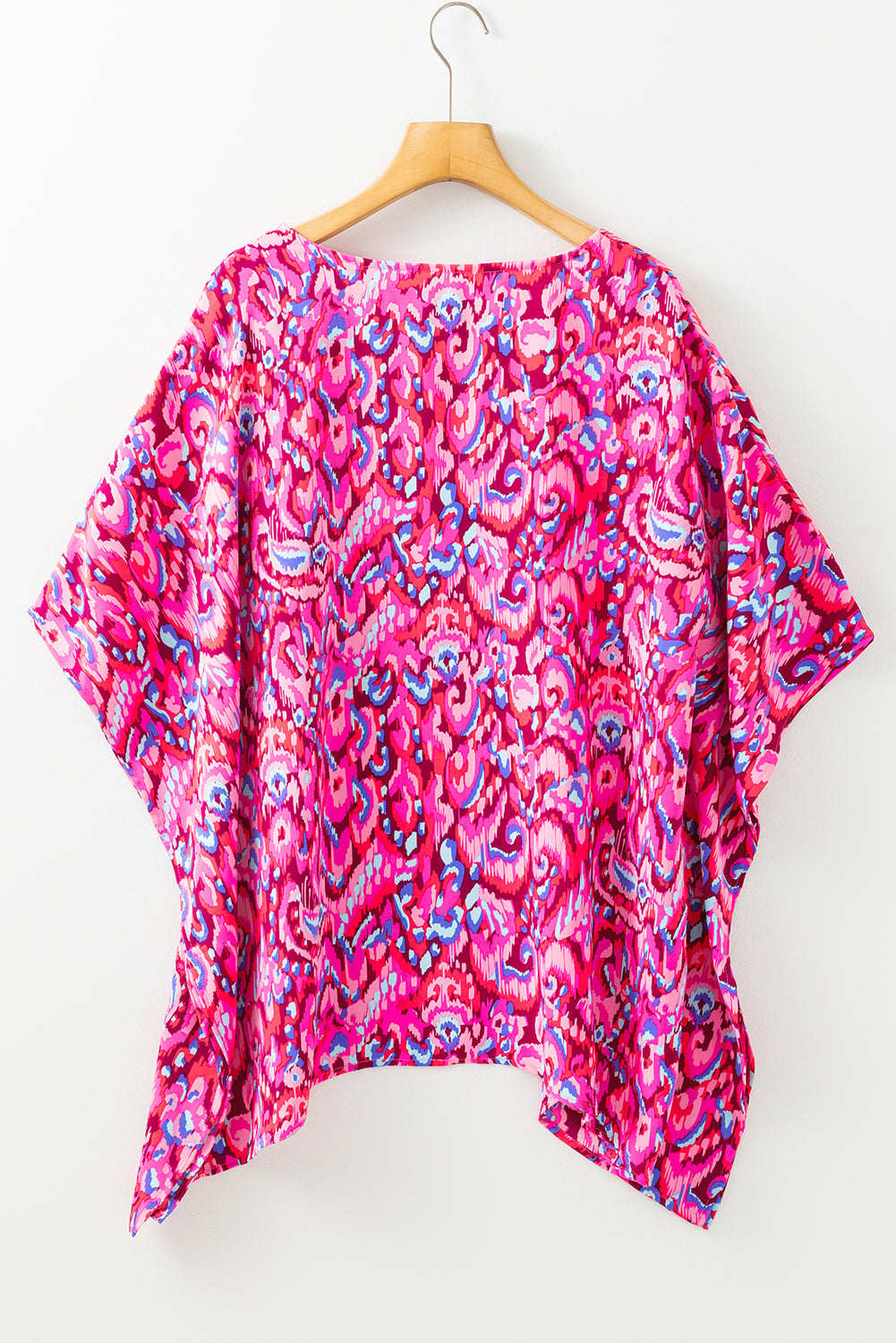 Pink Abstract Print V Neck Half Sleeve Loose Fit Tunic Blouse eAura