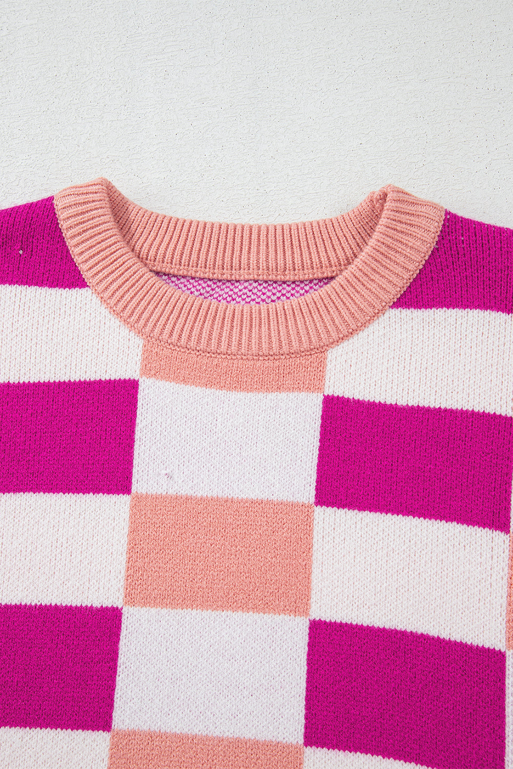 Khaki Checkered Ribbed Edge O Neck Drop Shoulder Sweater eAura
