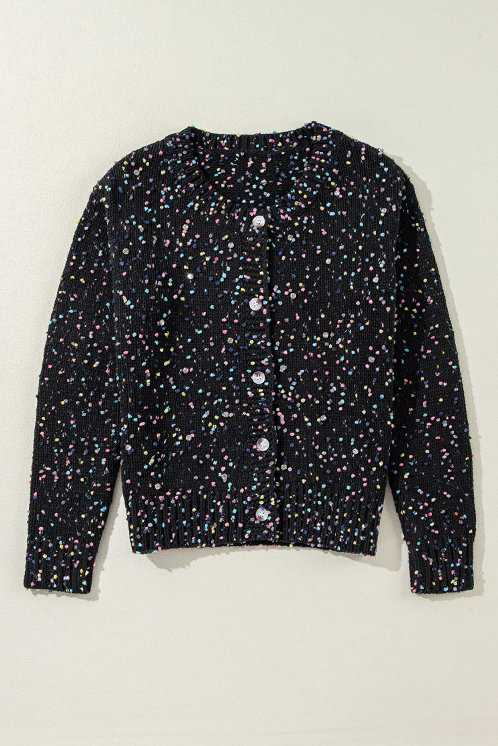 Black Rhinestone Decor MultiColour Confetti Sweater Cardigan eAura