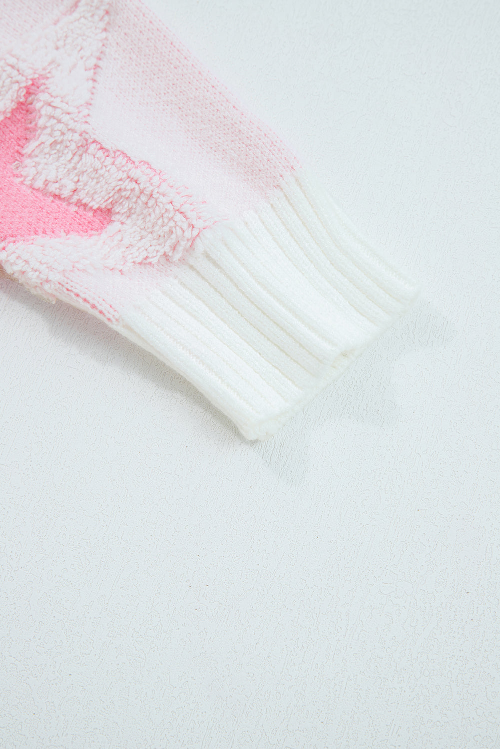 Pink Oversized Cute Star Pattern Ribbed Edge Drop Shoulder Sweater eAura