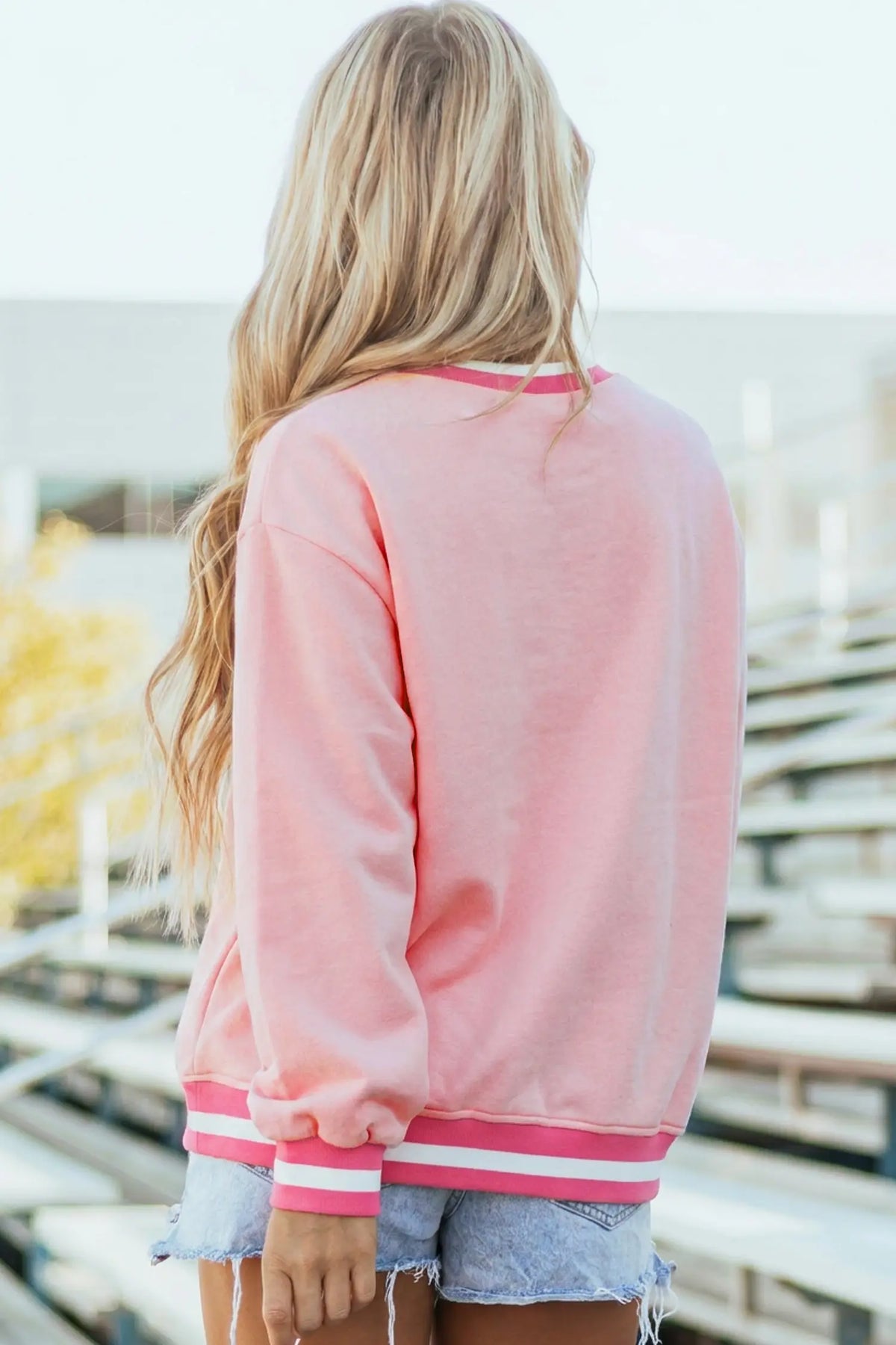 Embroidered Tennis Club Crew Neck Pullover Sweatshirt – Pink